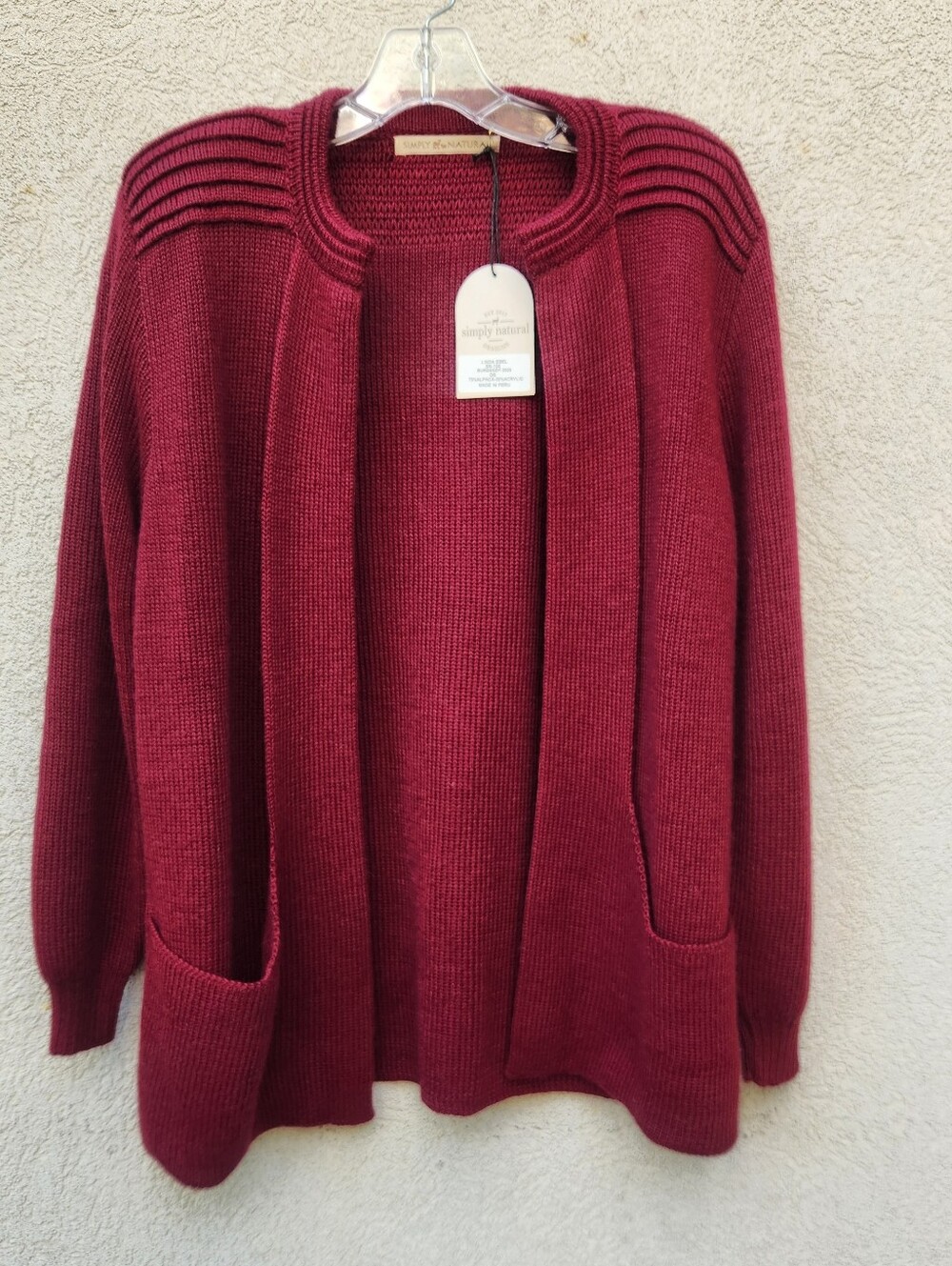 SIMPLY NATURAL Women's Sweater Medium Burgundy Alpaca Handknit Peru NEW